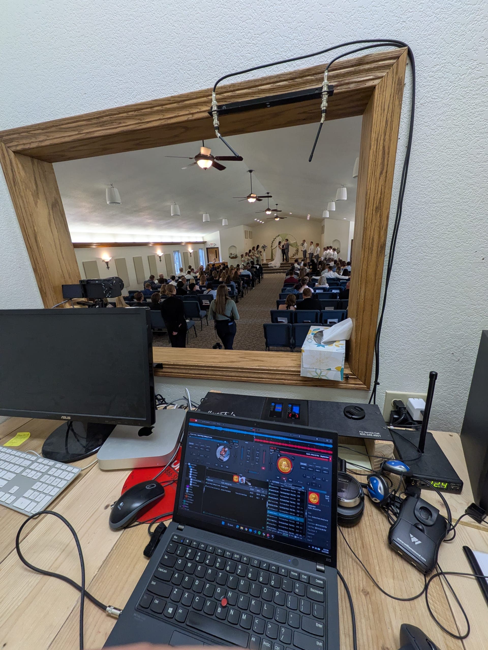 Ceremony audio setup at an outdoor Black Hills wedding site